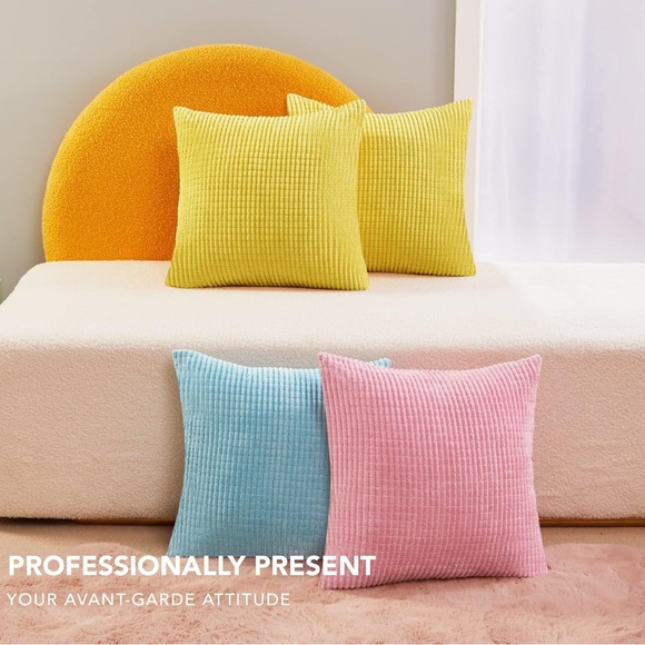 NWT set of 2 Deconovo yellow Plush Corduroy Pillow Covers 16” x 16” - Picture 8 of 8